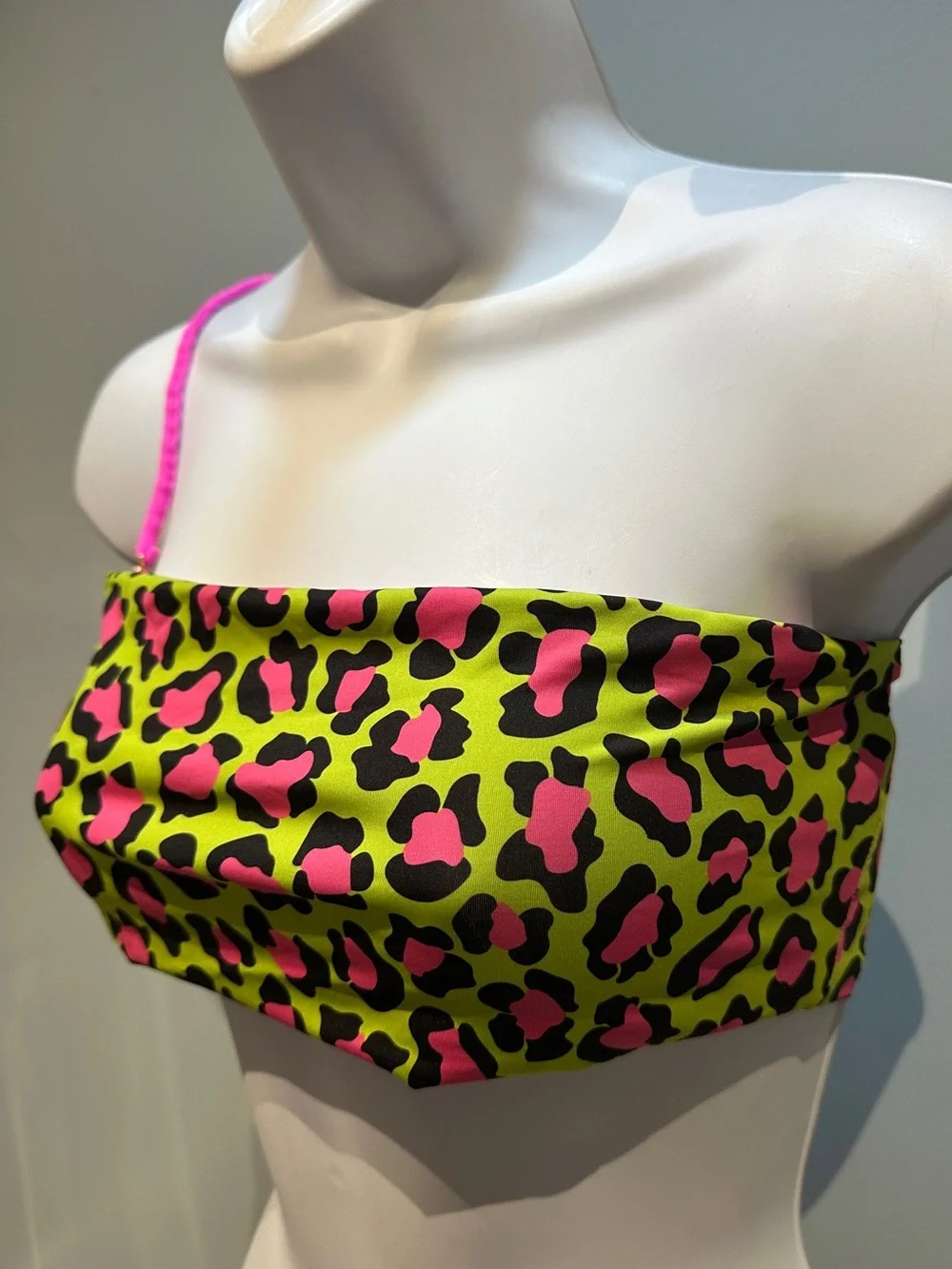 Yandy Leopard Print Green Pink Black Bikini Top Medium New with Tags